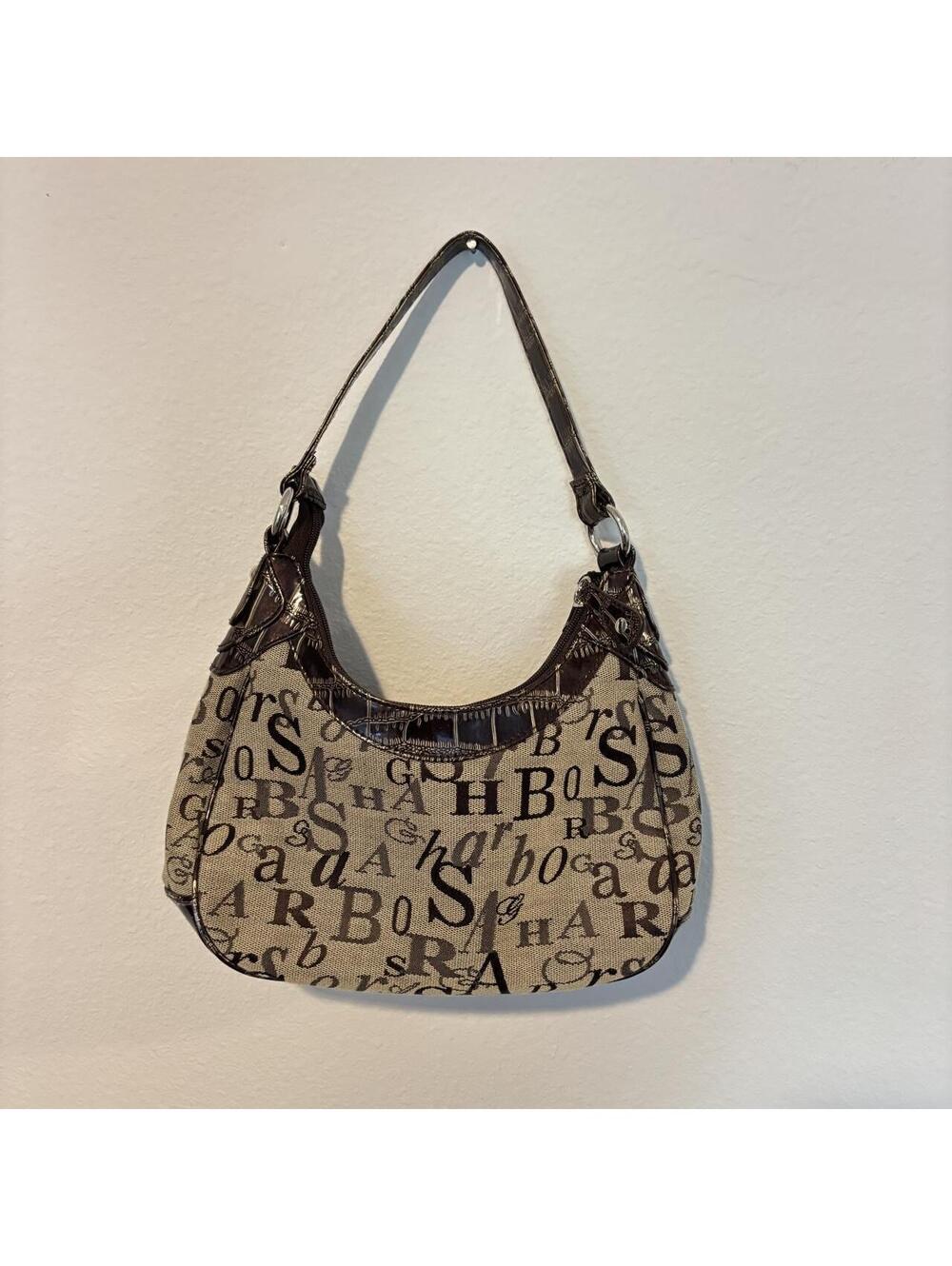 Vintage Sag Harbor Y2K Monogram Canvas Shoulder Bag Faux Croc Trim